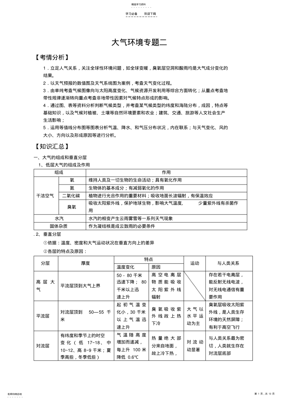 2022年高考地理专题复习----大气环境 .pdf_第1页