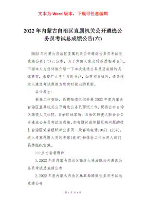 2022年内蒙古自治区直属机关公开遴选公务员考试总成绩公告(六).docx