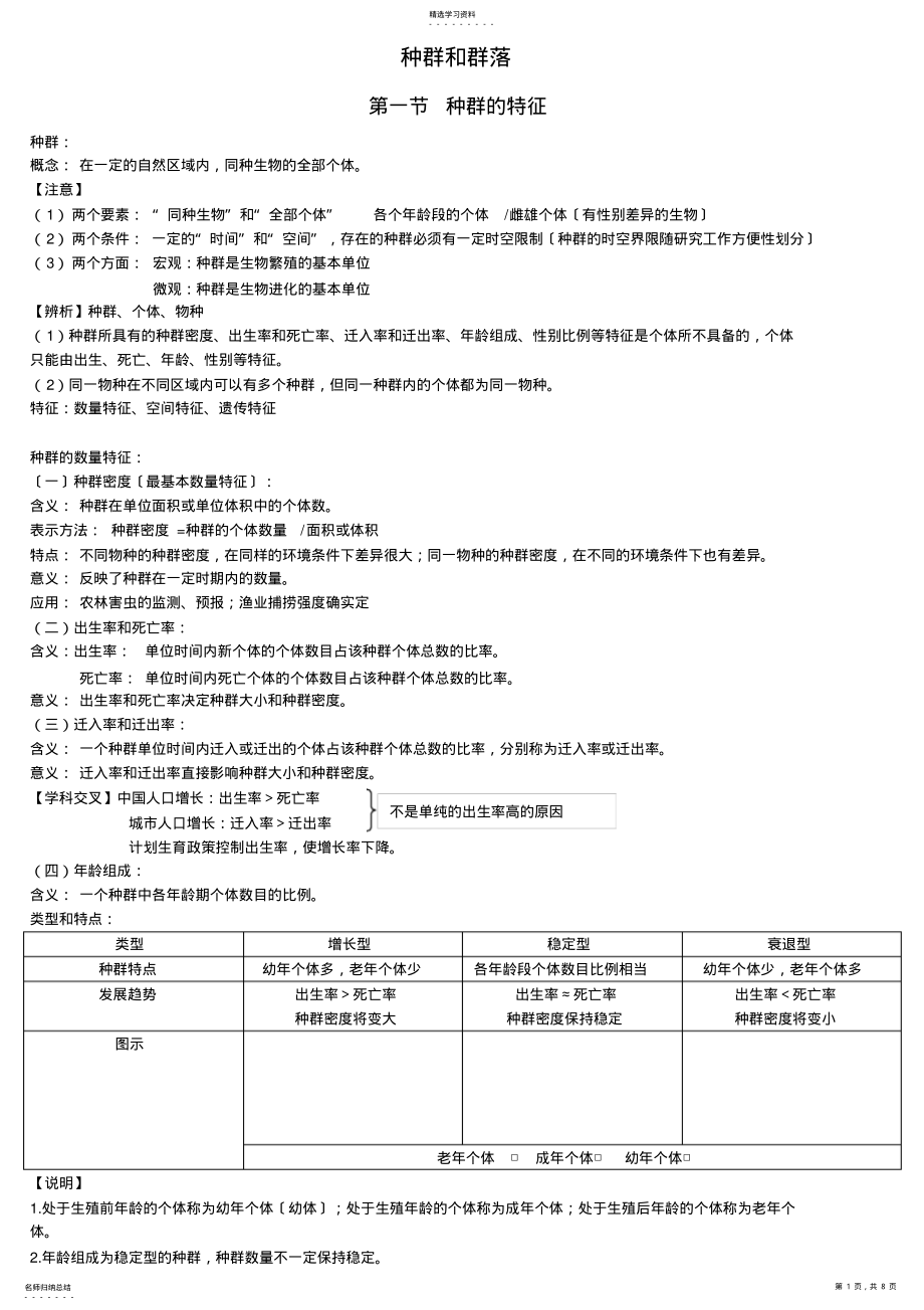 2022年高中生物必修3种群与群落知识点总结分析 .pdf_第1页