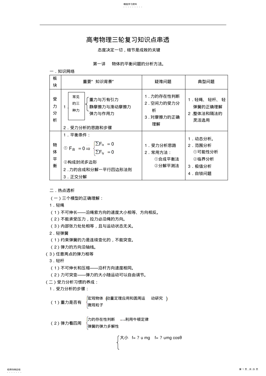 2022年高考物理总复习三轮复习知识点串透高三第二轮第三轮复习专家指导 .pdf_第1页