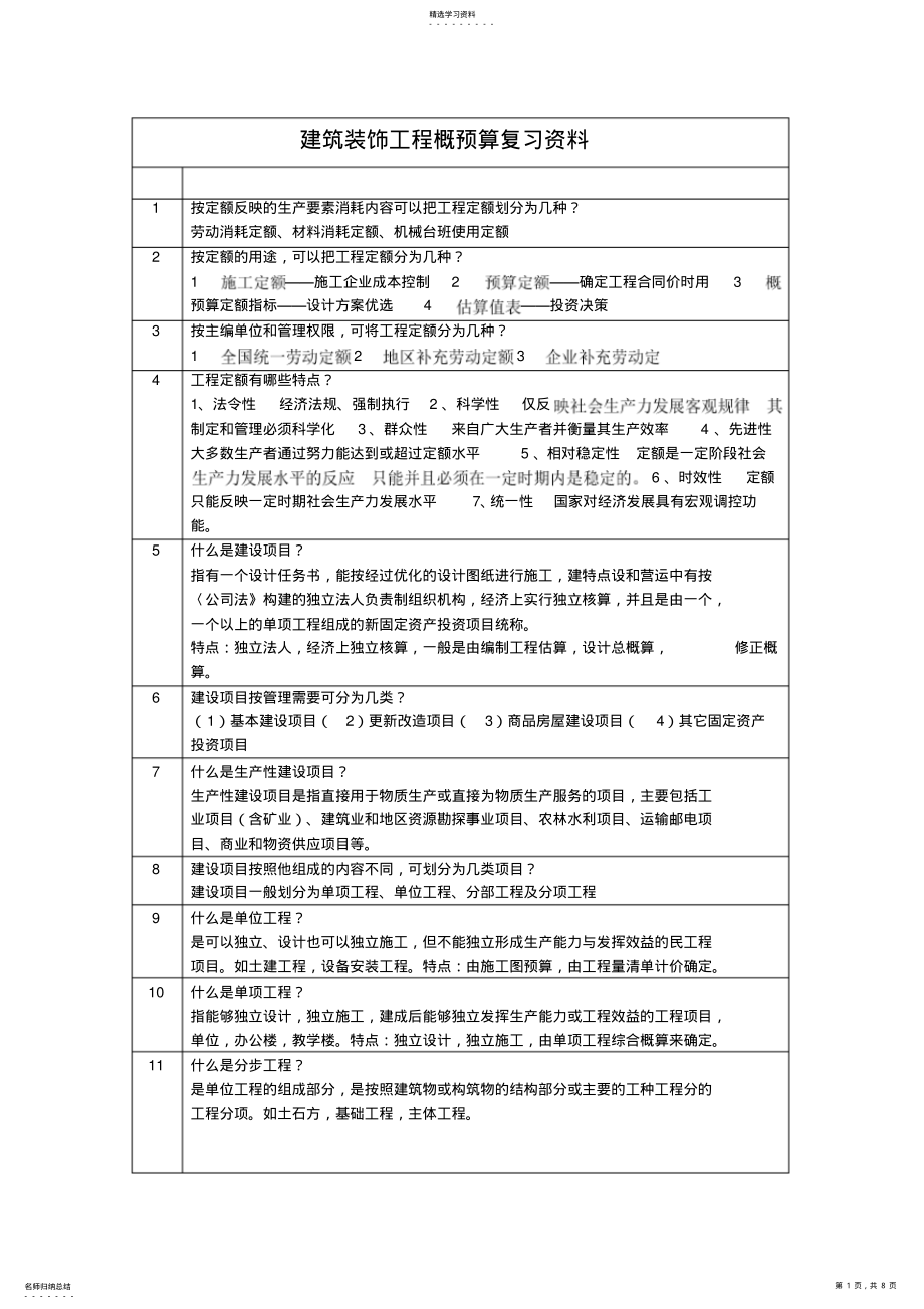 2022年工程概预算复习资料 .pdf_第1页