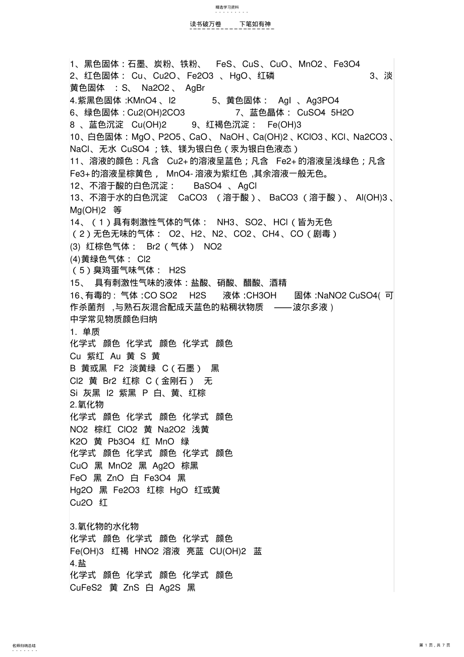 2022年高中化学常见物质颜色与状态 .pdf_第1页