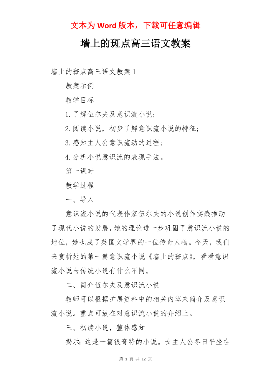 墙上的斑点高三语文教案.docx_第1页