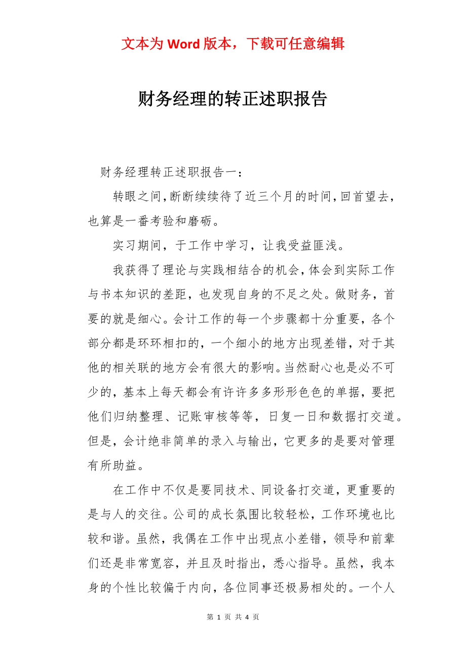 财务经理的转正述职报告.docx_第1页