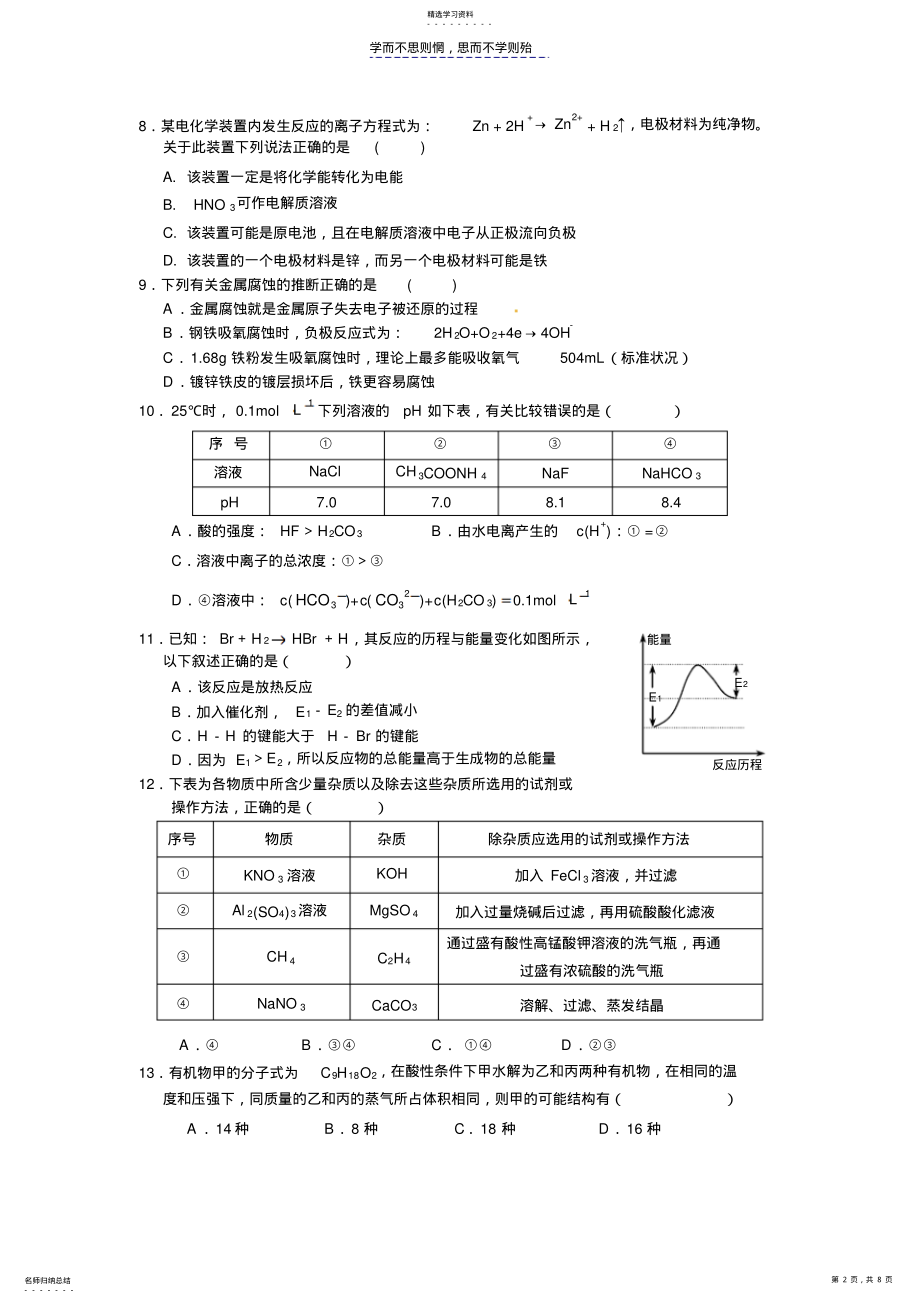 2022年高级中学高三摸底考试试卷 .pdf_第2页