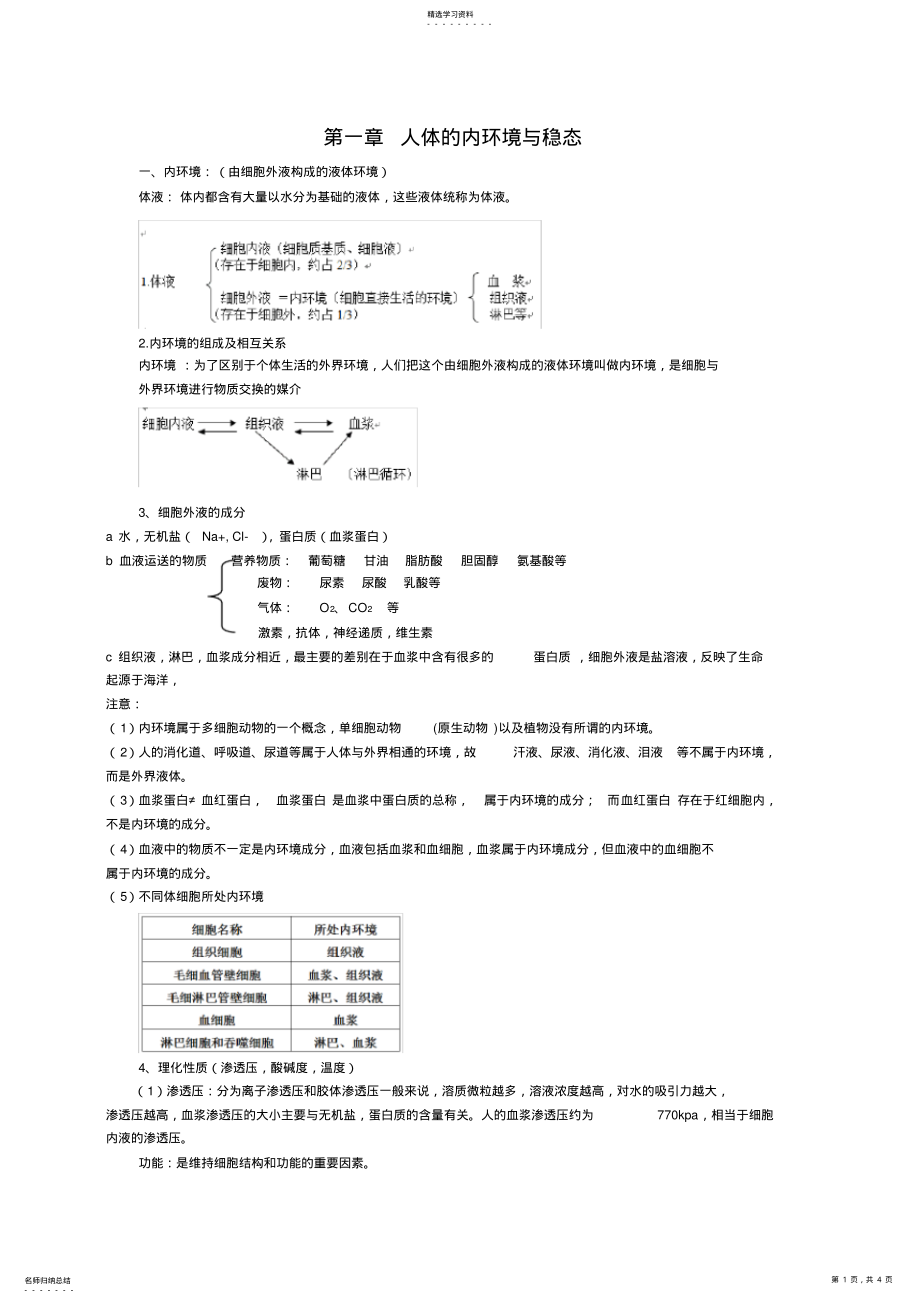 2022年高中生物必修三第一章人体的内环境与稳态知识点 .pdf_第1页