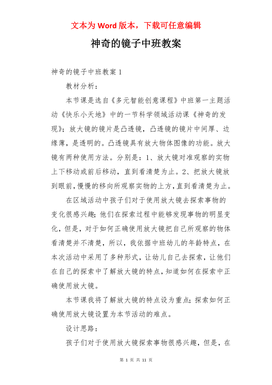 神奇的镜子中班教案.docx_第1页