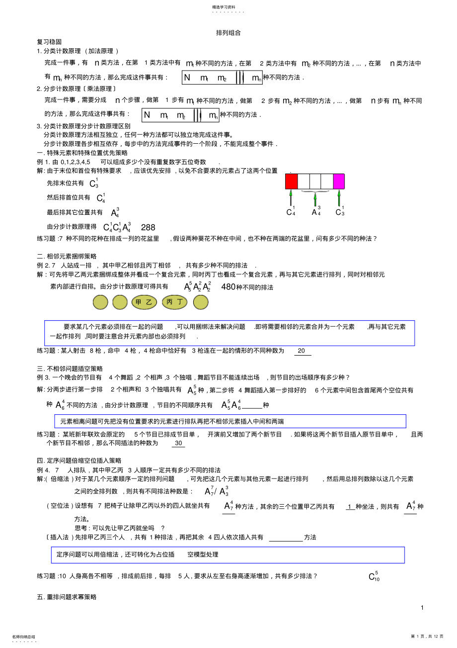 2022年高中数学排列组合知识点与典型例题总结二十一类21题型 .pdf_第1页