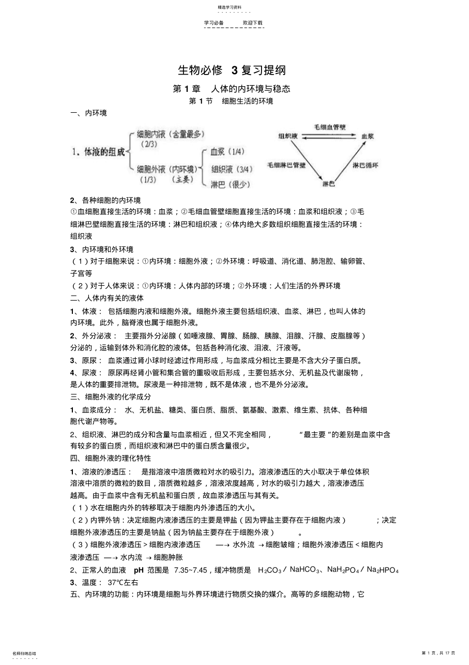 2022年高中生物环境与稳态期末复习知识点总结 .pdf_第1页