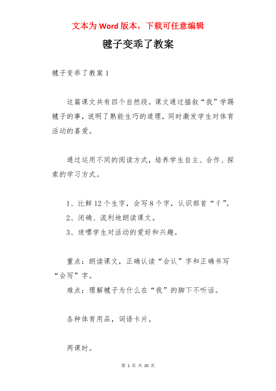 毽子变乖了教案.docx_第1页