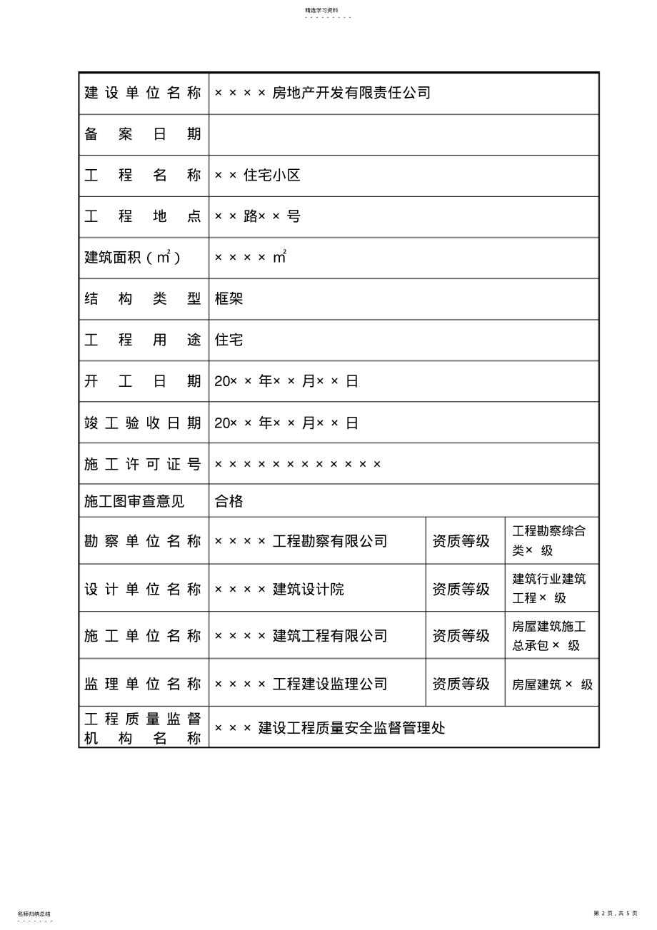 2022年房屋建筑工程和市政基础设施工程竣工验收备案表范本 .pdf_第2页