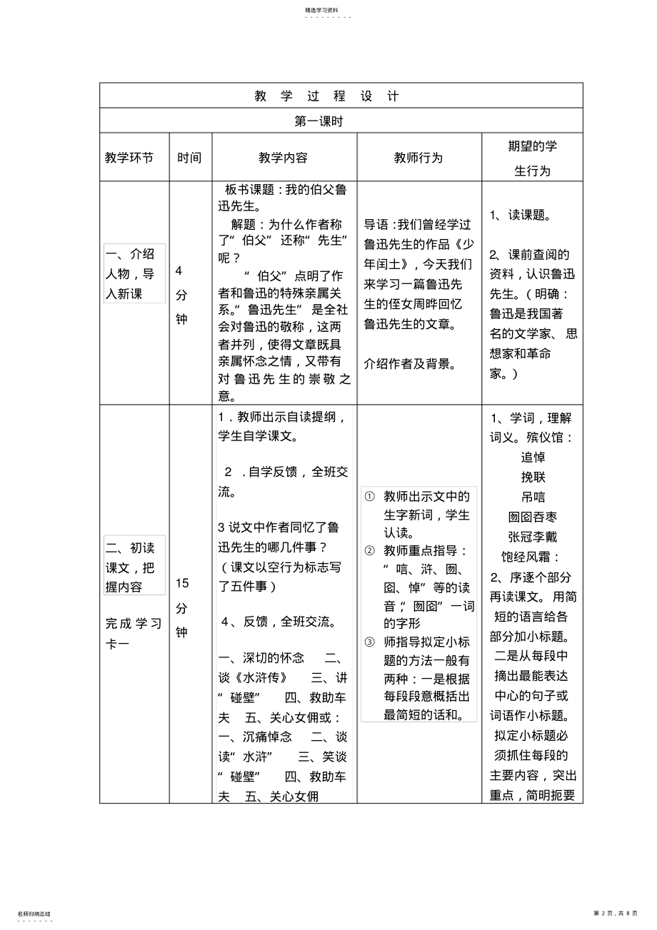 2022年开放式素质教育教学活动设计六年级我的伯父鲁迅先生 .pdf_第2页