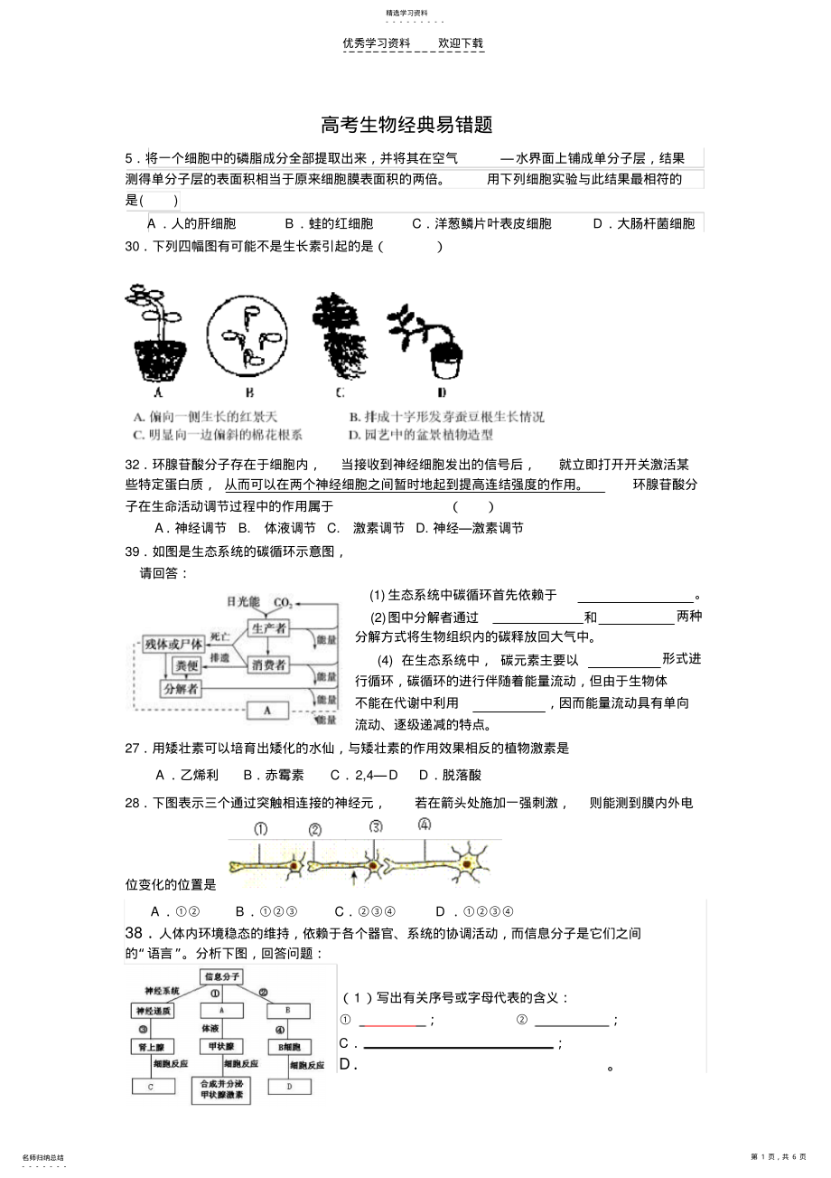 2022年高考生物经典易错题 .pdf_第1页