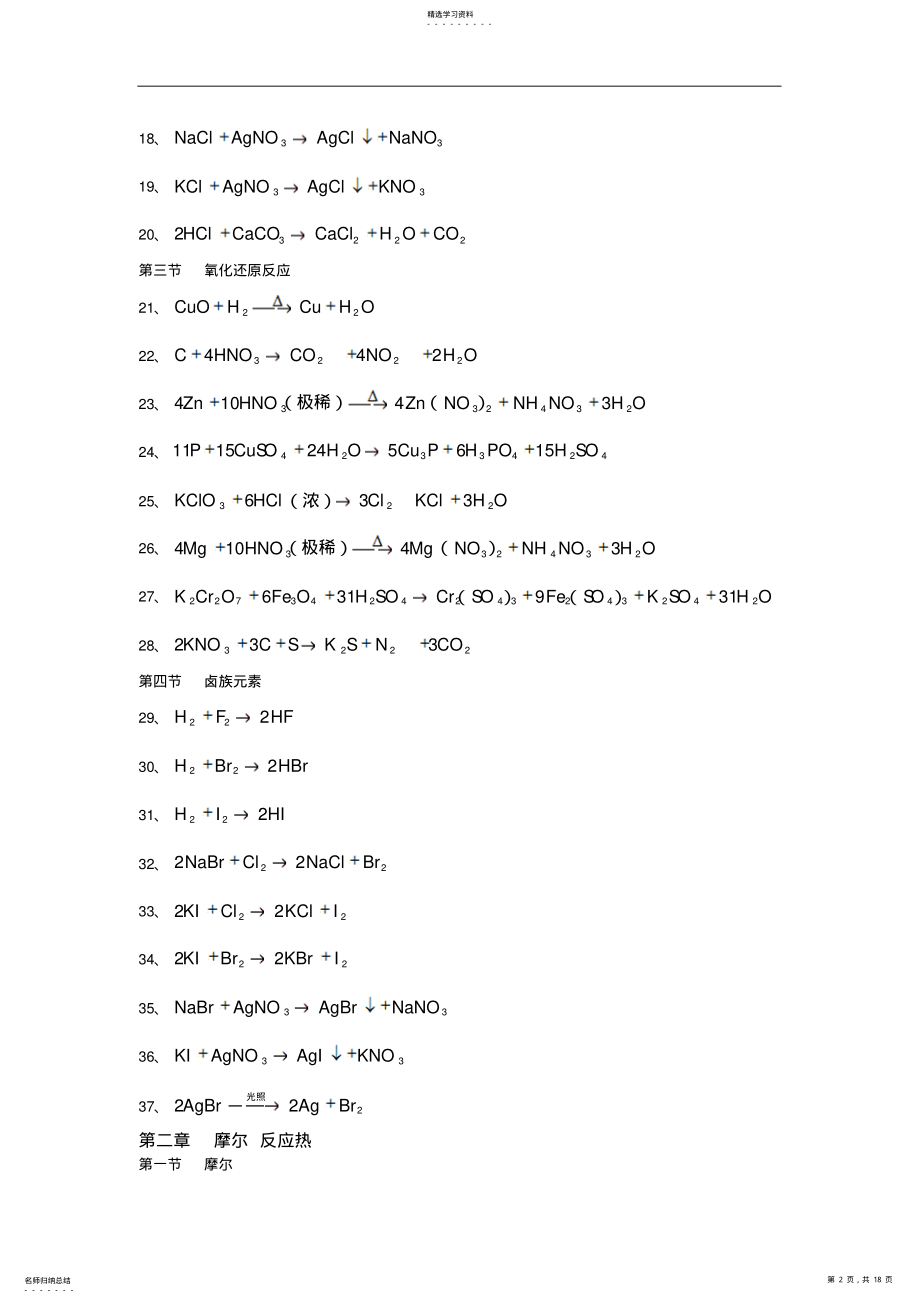 2022年高考总复习之高中化学方程式总结 .pdf_第2页