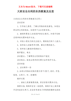 大班安全尖利的东西教案及反思.docx