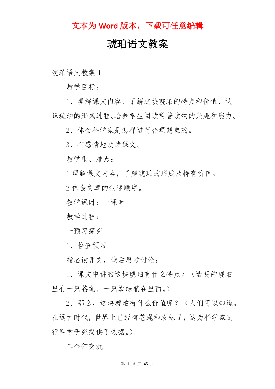 琥珀语文教案.docx_第1页