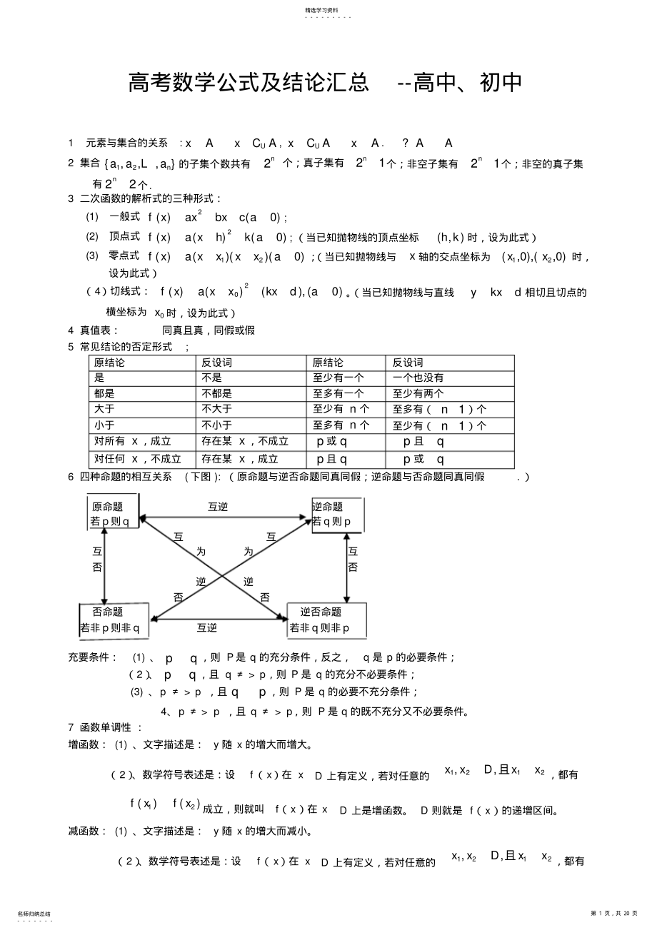 2022年数学公式初中高中高考大全 .pdf_第1页