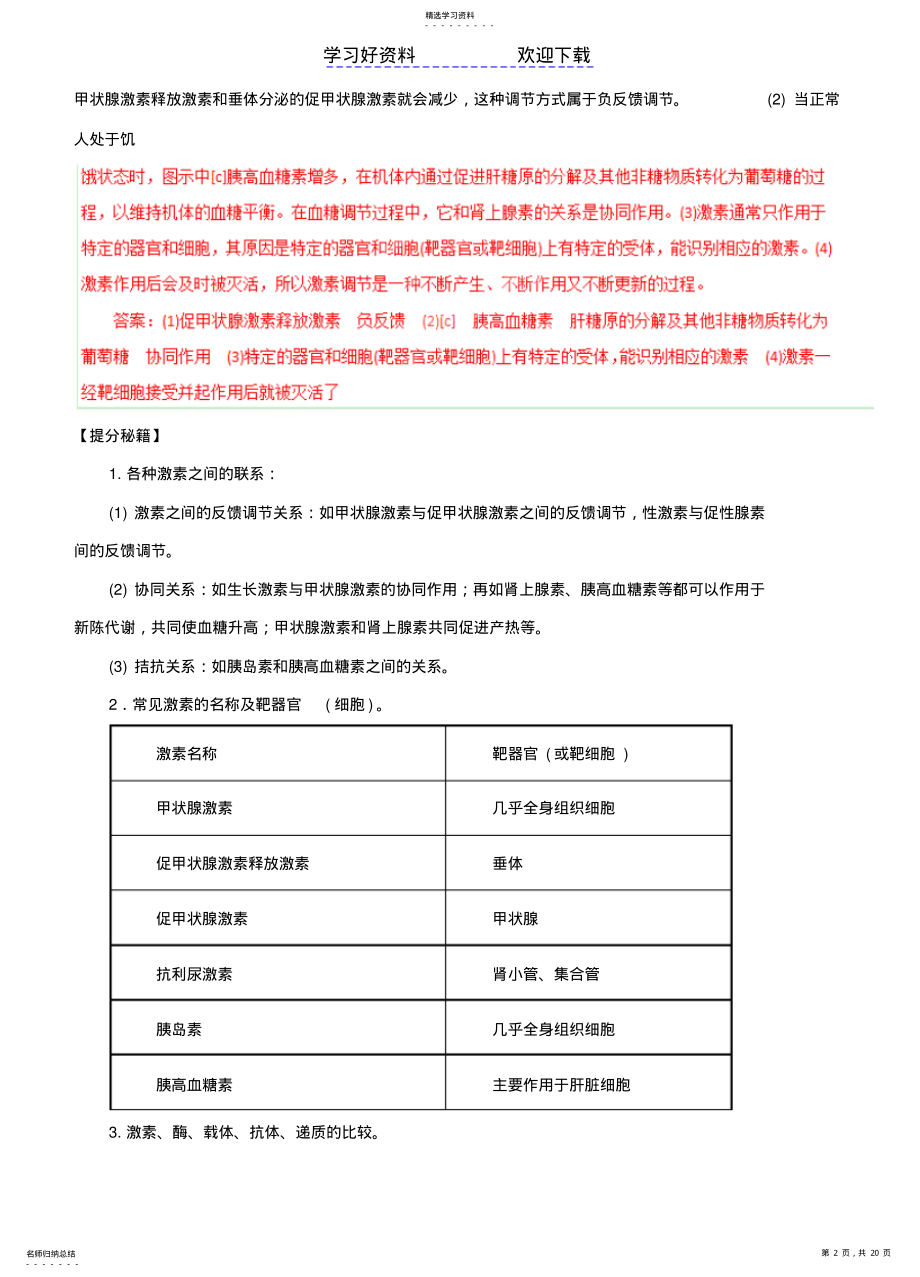 2022年高考生物热点题型和提分秘籍专题激素调节与神经调节的关系 .pdf_第2页