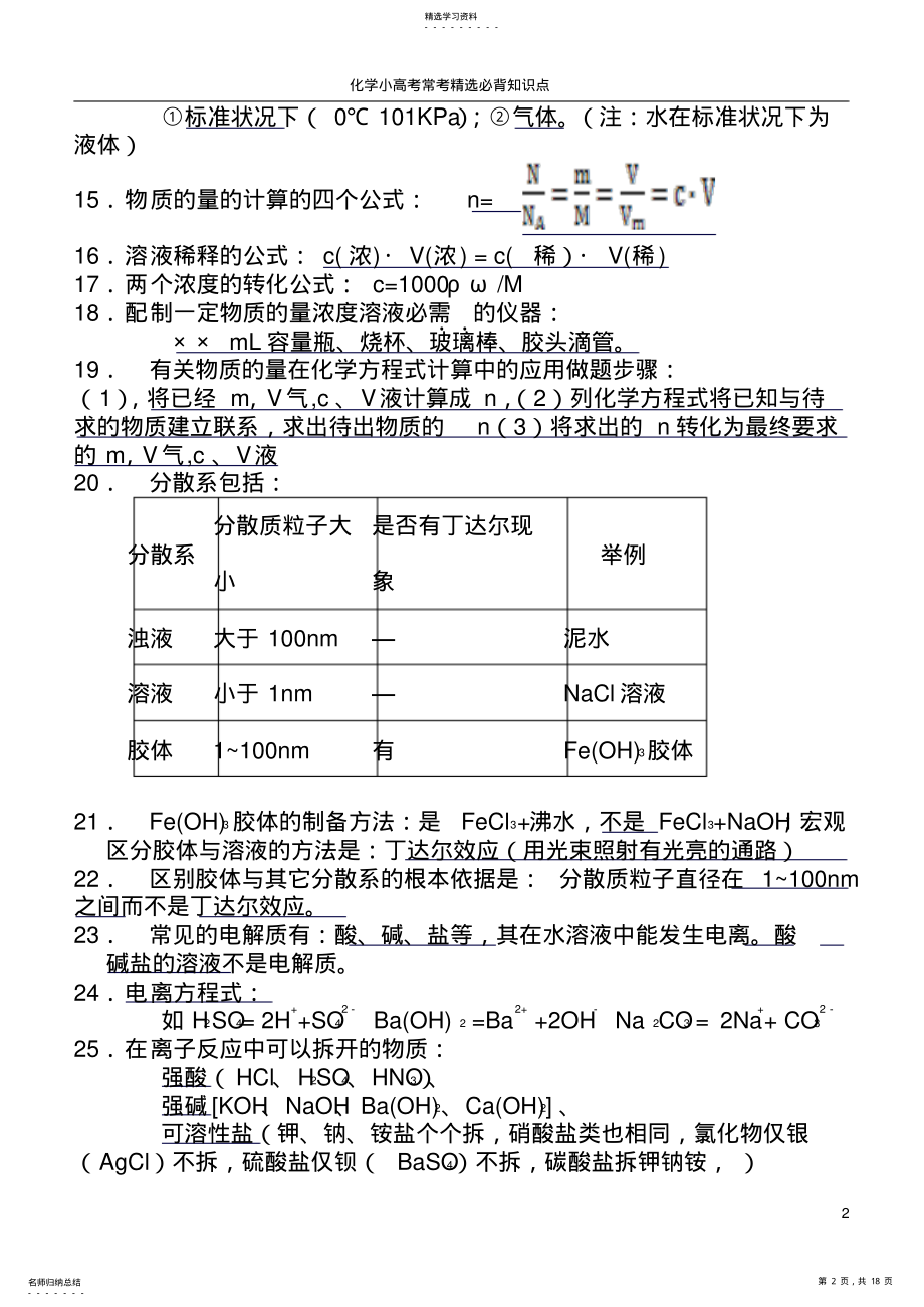 2022年高中化学学业水平测试常考必背知识点分解 .pdf_第2页