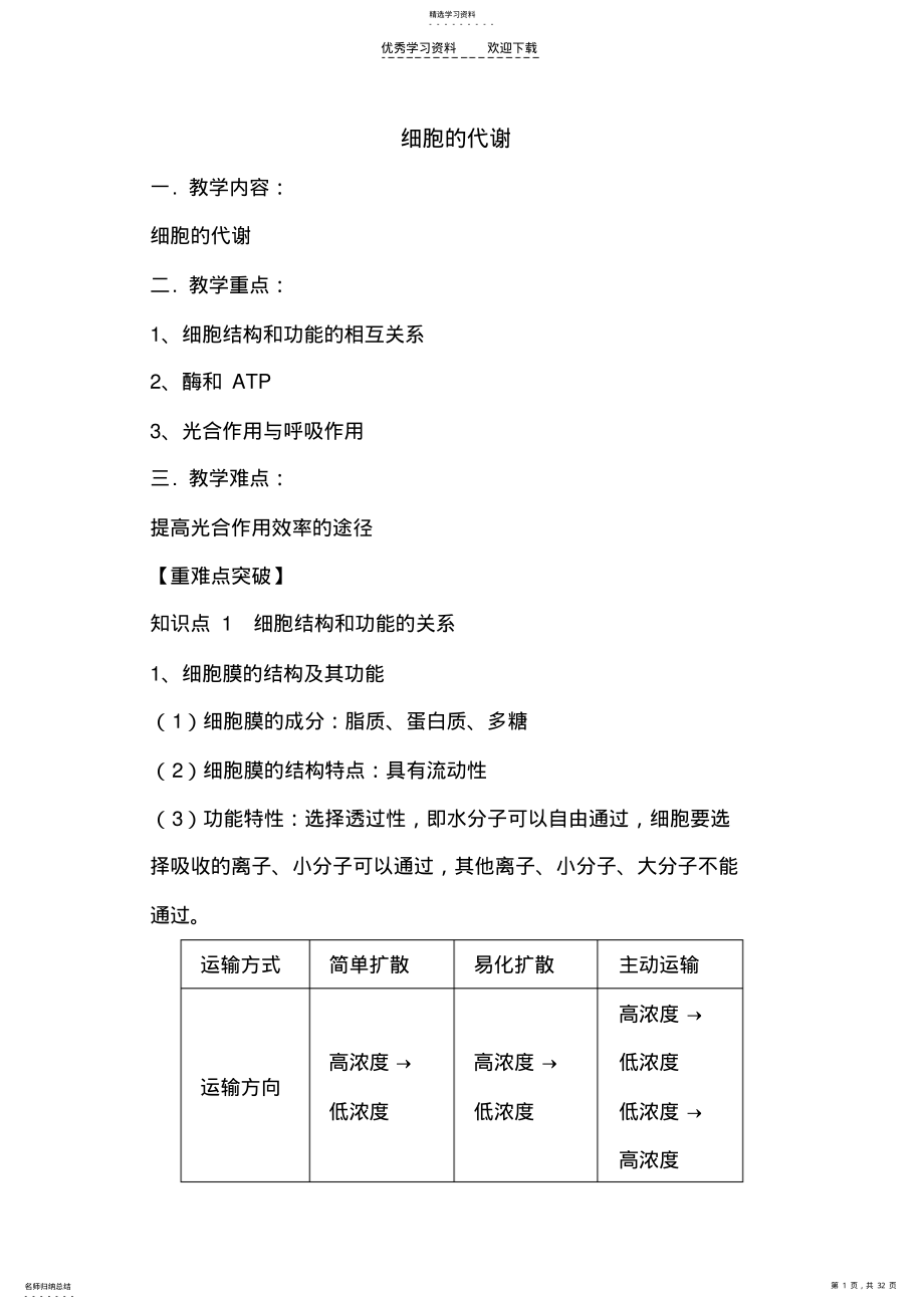 2022年高考生物细胞的代谢备考复习 .pdf_第1页