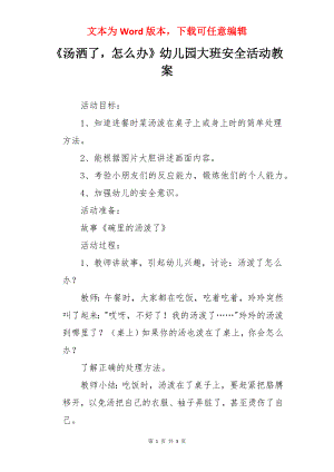 《汤洒了怎么办》幼儿园大班安全活动教案.docx