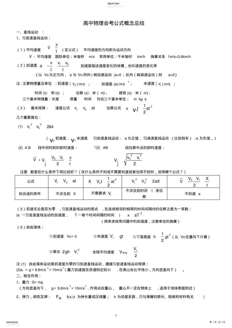 2022年高中物理会考公式及知识点 .pdf_第1页