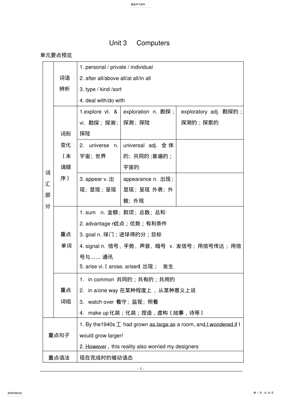 2022年高中英语人教版必修二Unit-3知识点汇总及强化练习 .pdf_第1页