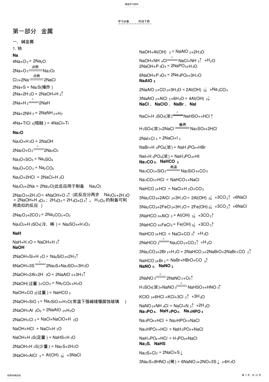 2022年高中化学方程式及离子方程式总结 2.pdf_第2页