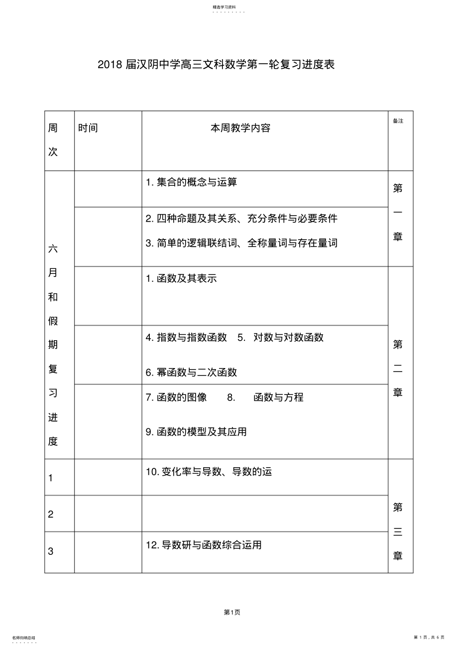 2022年高三数学文科一轮复习进度表 .pdf_第1页