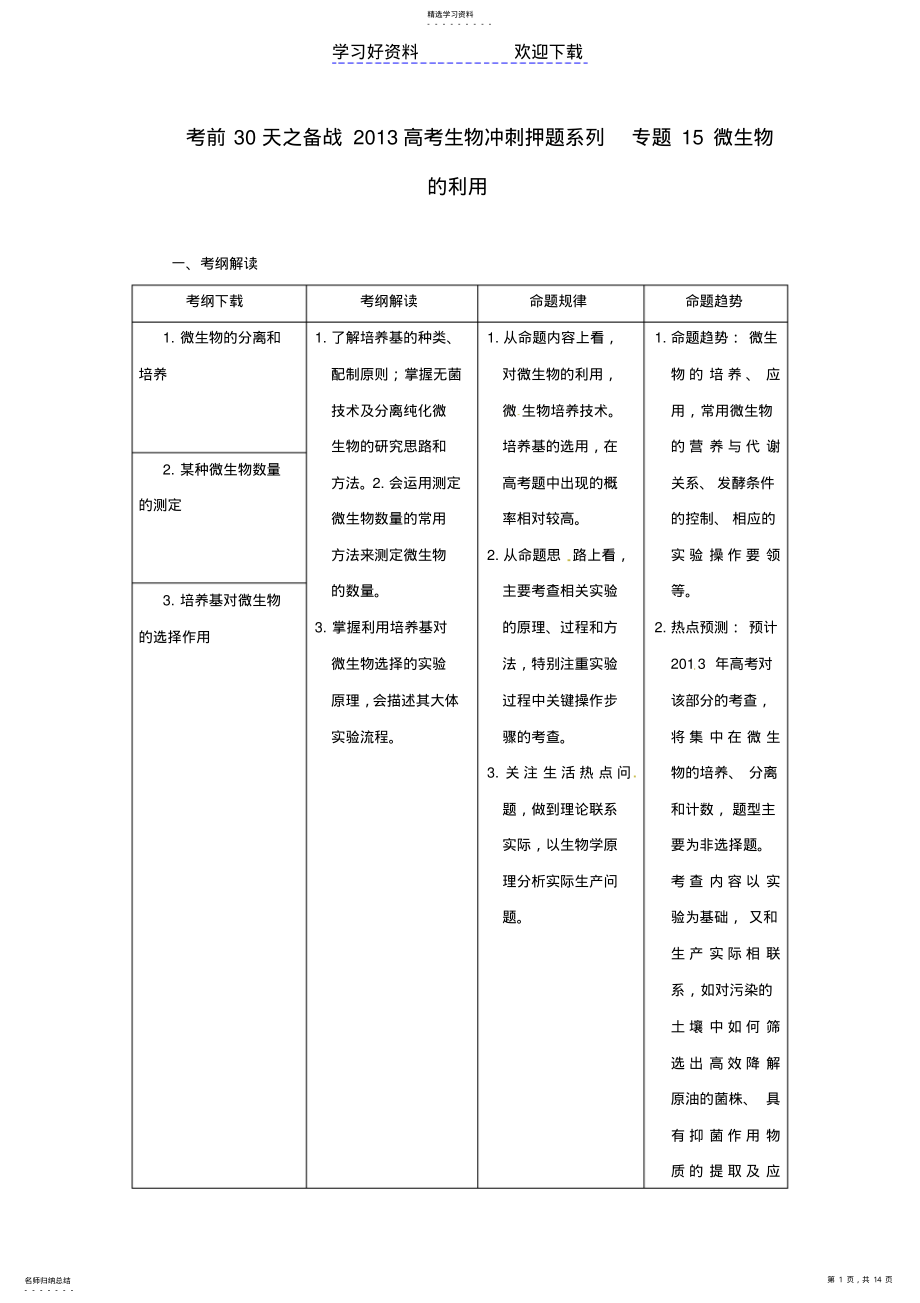 2022年高考生物专题微生物的利用 .pdf_第1页