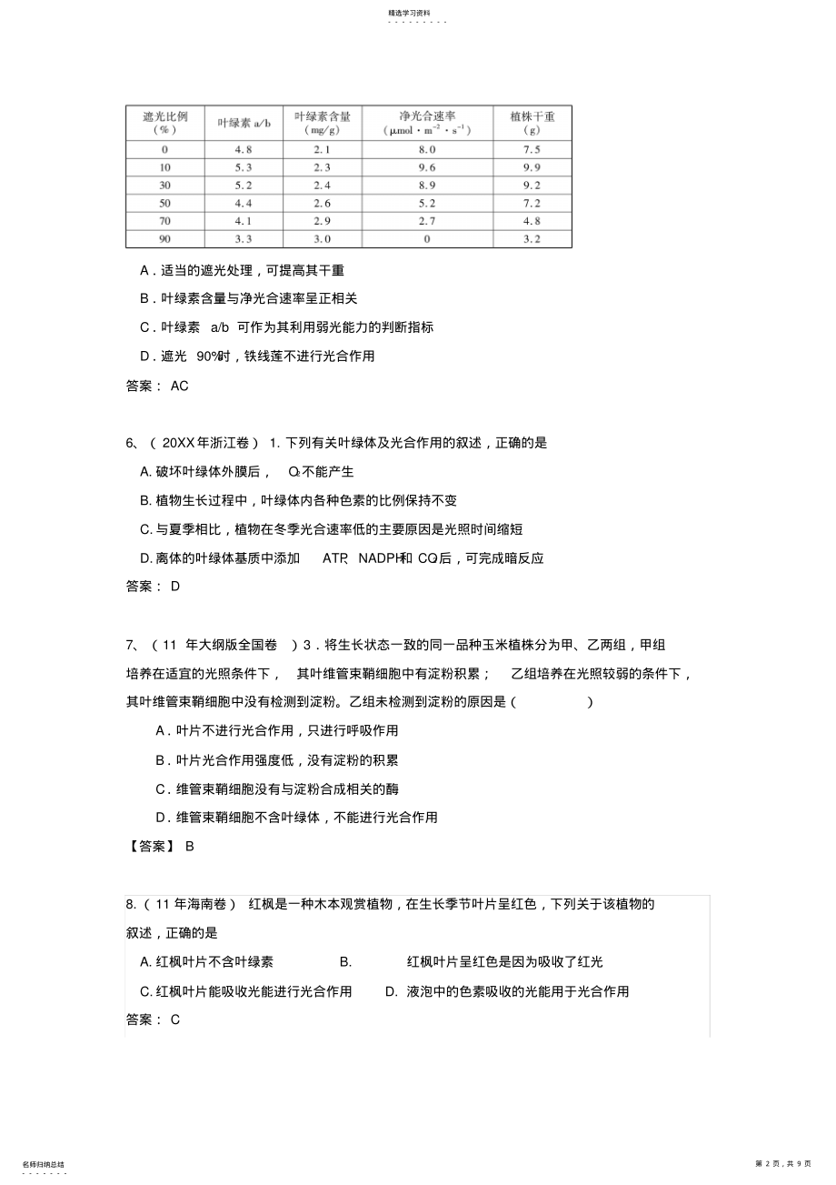 2022年高考生物试题分类汇编细胞代谢 .pdf_第2页