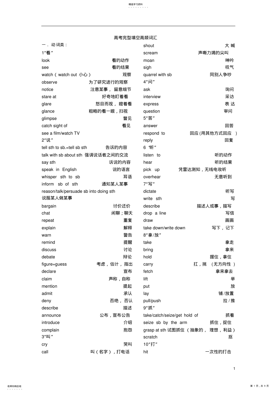 2022年高考完型填空高频词汇 .pdf_第1页