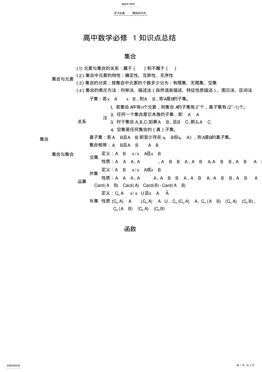 2022年高中数学必修一知识点总结完整版 .pdf_第1页