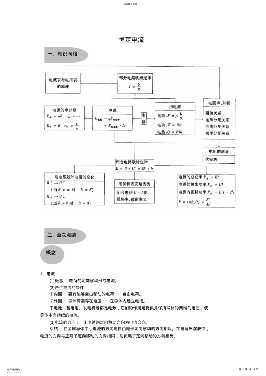 2022年恒定电流理论的知识点和规律复习 .pdf_第1页