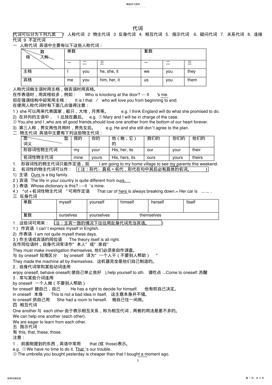 2022年高中英语代词讲解与练习 .pdf_第1页