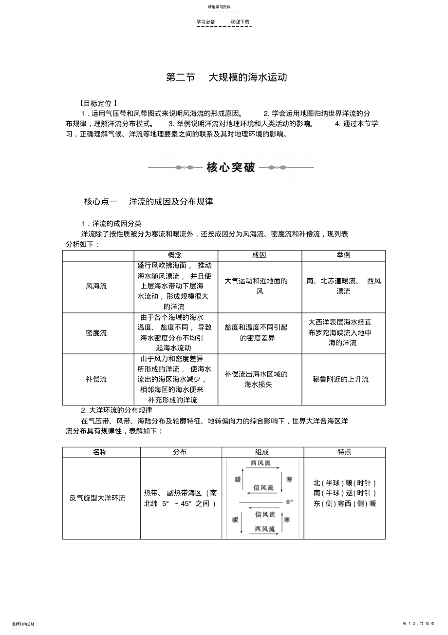 2022年高中地理第三章第二节大规模的海水运动同步学案新人教版 .pdf_第1页