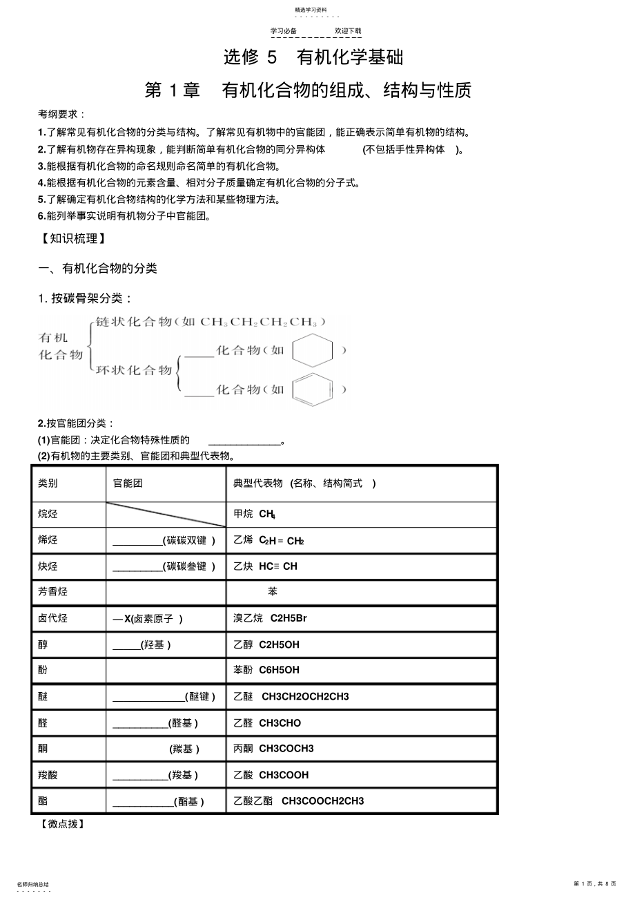 2022年高中化学有机化学基础第一章有机化合物的组成、结构与性质知识点难点重点考点汇总高考复习必备 .pdf_第1页