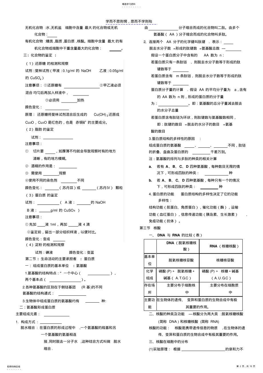 2022年高一生物必修一填空题及答案 .pdf_第2页