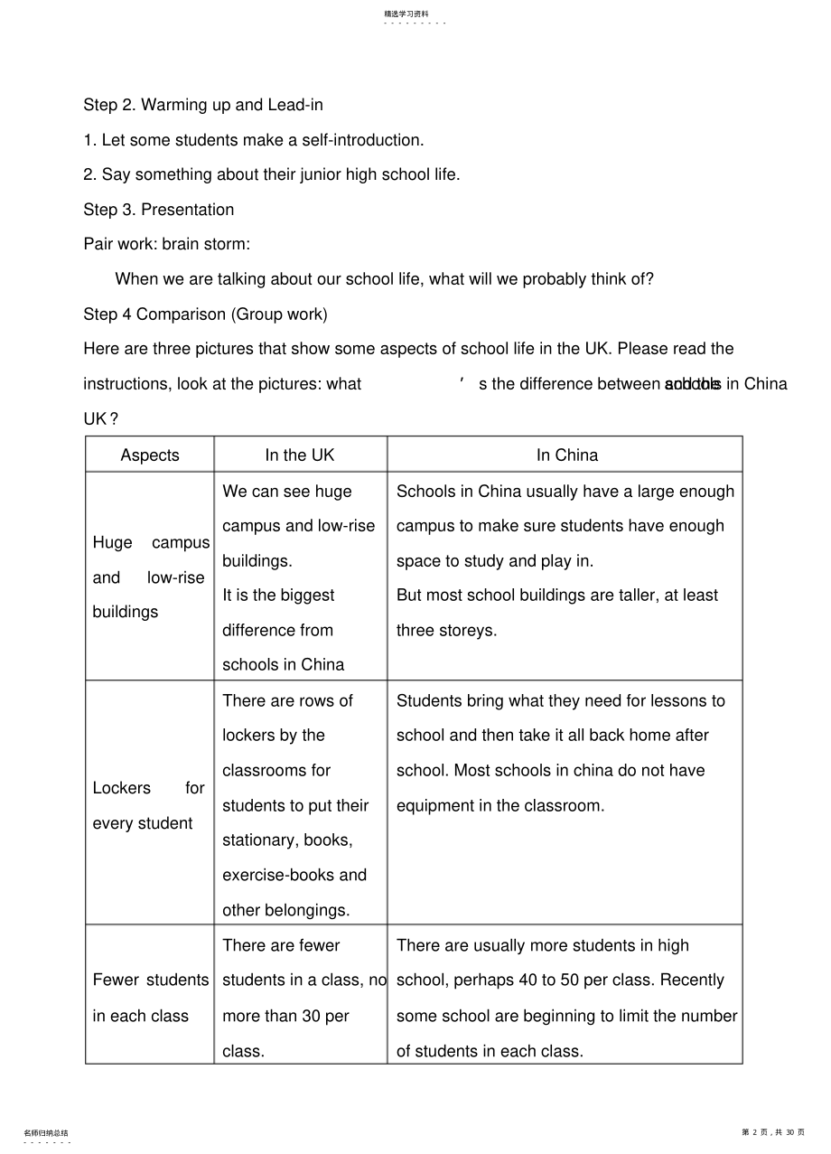 2022年高中英语TeachingPlanforUnit1Schoollife全英文教案牛津版必修1 .pdf_第2页