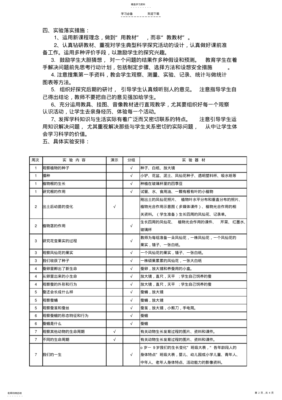 2022年教科版小学科学三年级下册实验教学计划 .pdf_第2页