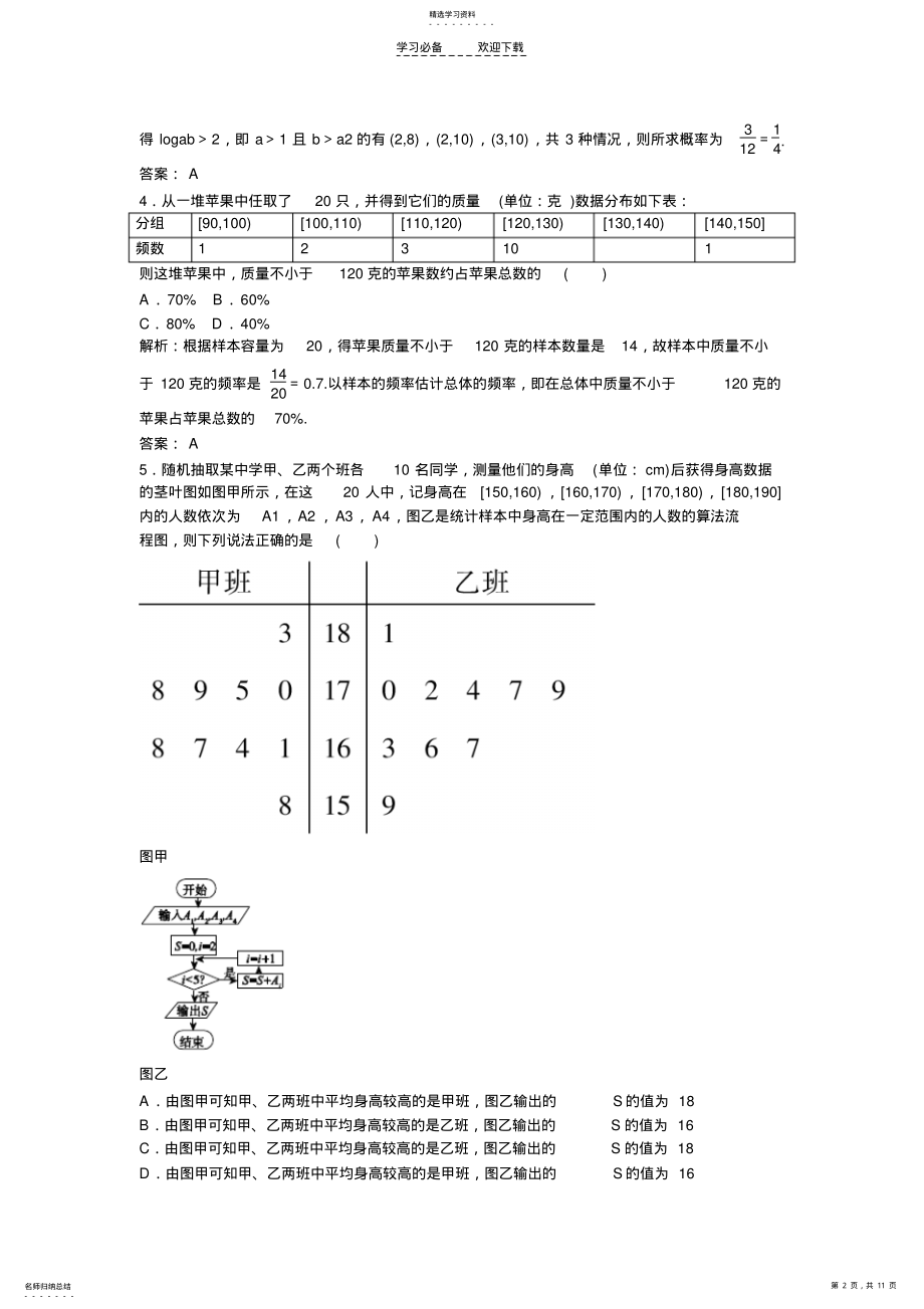 2022年高考数学三轮专题分项模拟概率与统计推理与证明算法初步复数质量检测试题文 .pdf_第2页