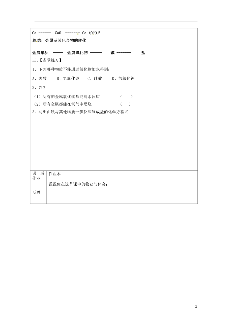 2016秋九年级科学上册2.5物质的转化学案2无答案浙教版.doc_第2页