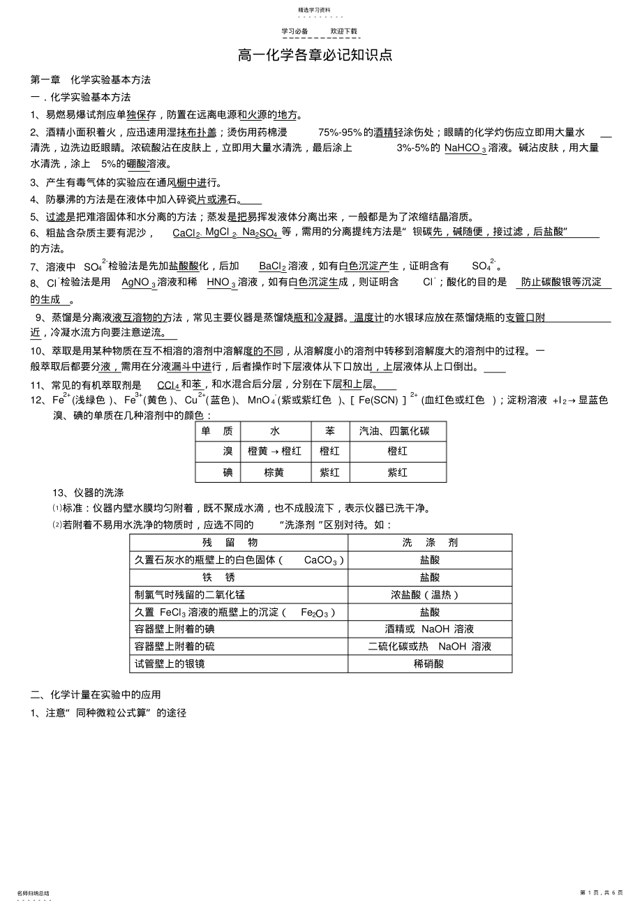 2022年高中化学全课本知识点总结记忆 .pdf_第1页