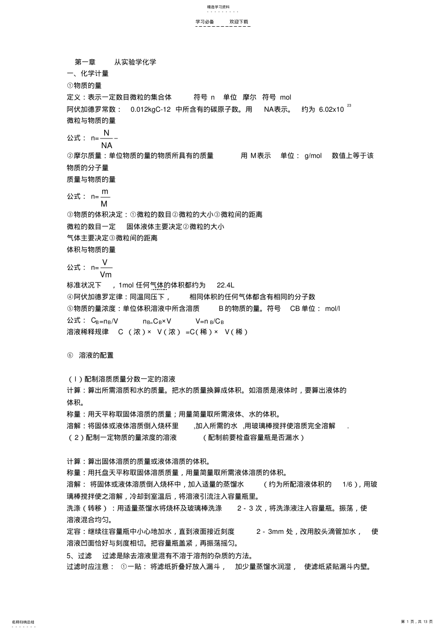 2022年高中化学必修一重要知识点网络化总结 .pdf_第1页