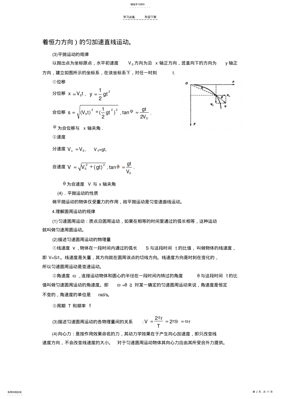 2022年高考物理专题复习精品学案――曲线运动及天体运动规律的应用 .pdf_第2页