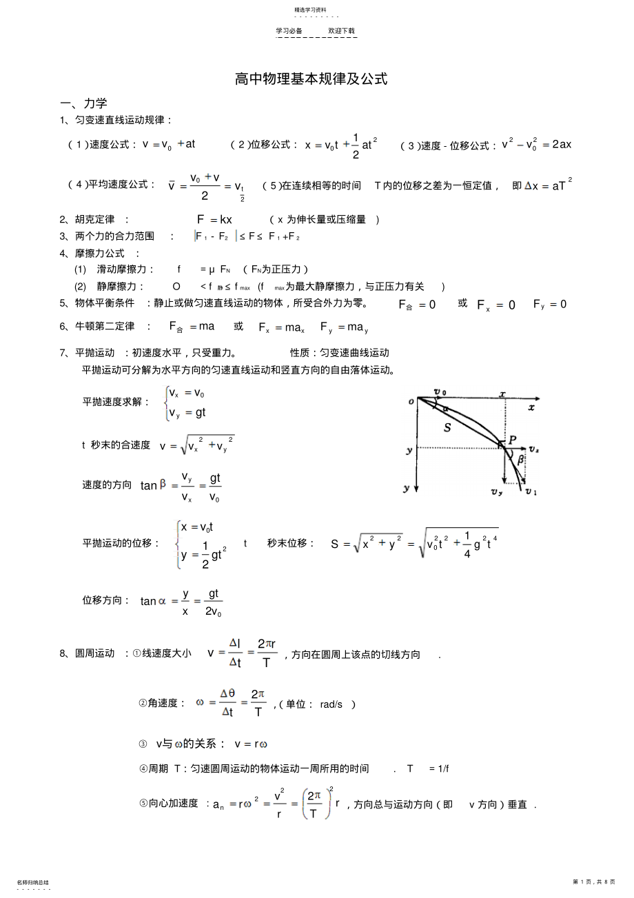 2022年高中物理公式规律大全 .pdf_第1页