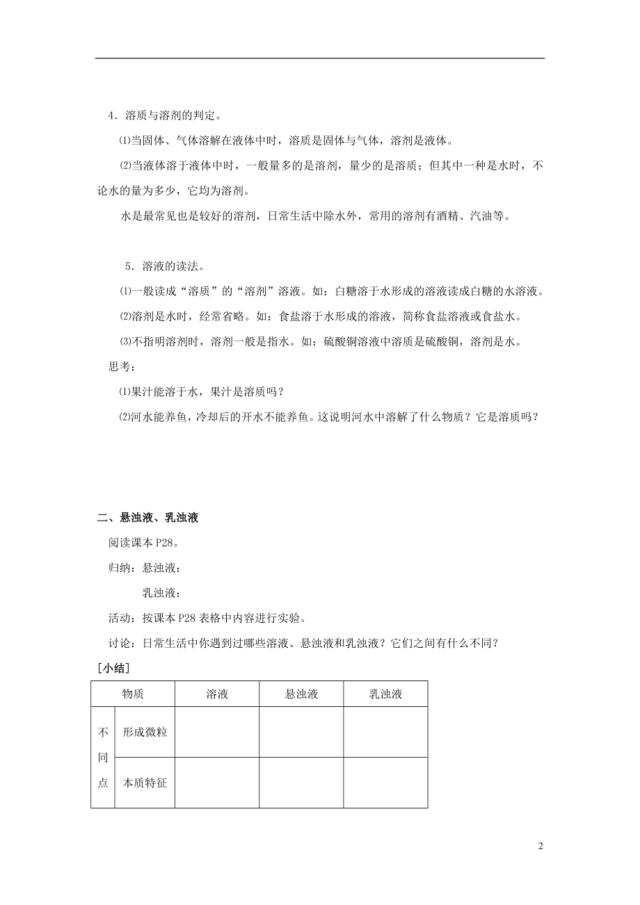 2016秋八年级科学上册1.4物质在水中的分散状况学案1无答案浙教版.doc_第2页