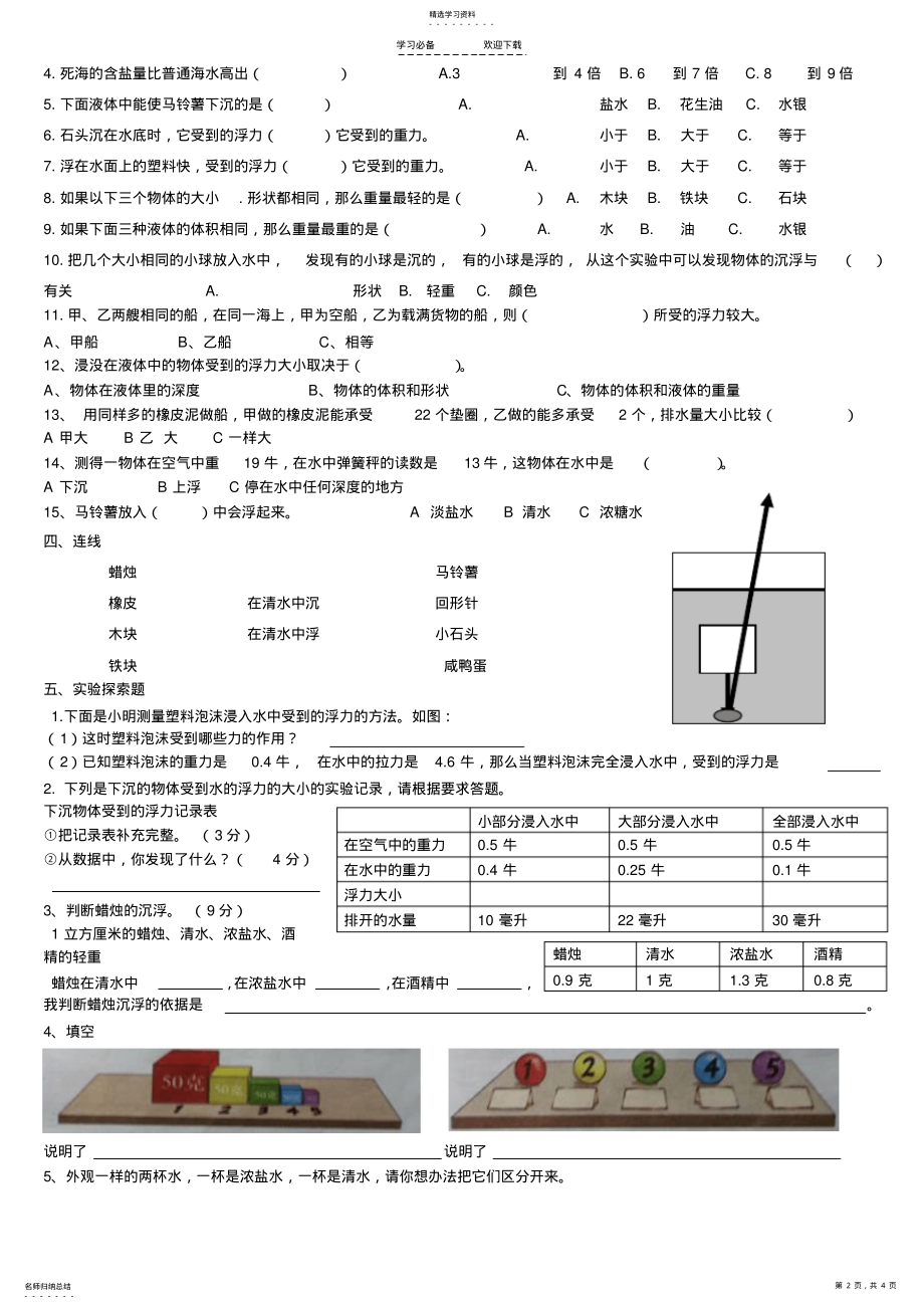 2022年教科版五年级科学下册一单元测试题 .pdf_第2页