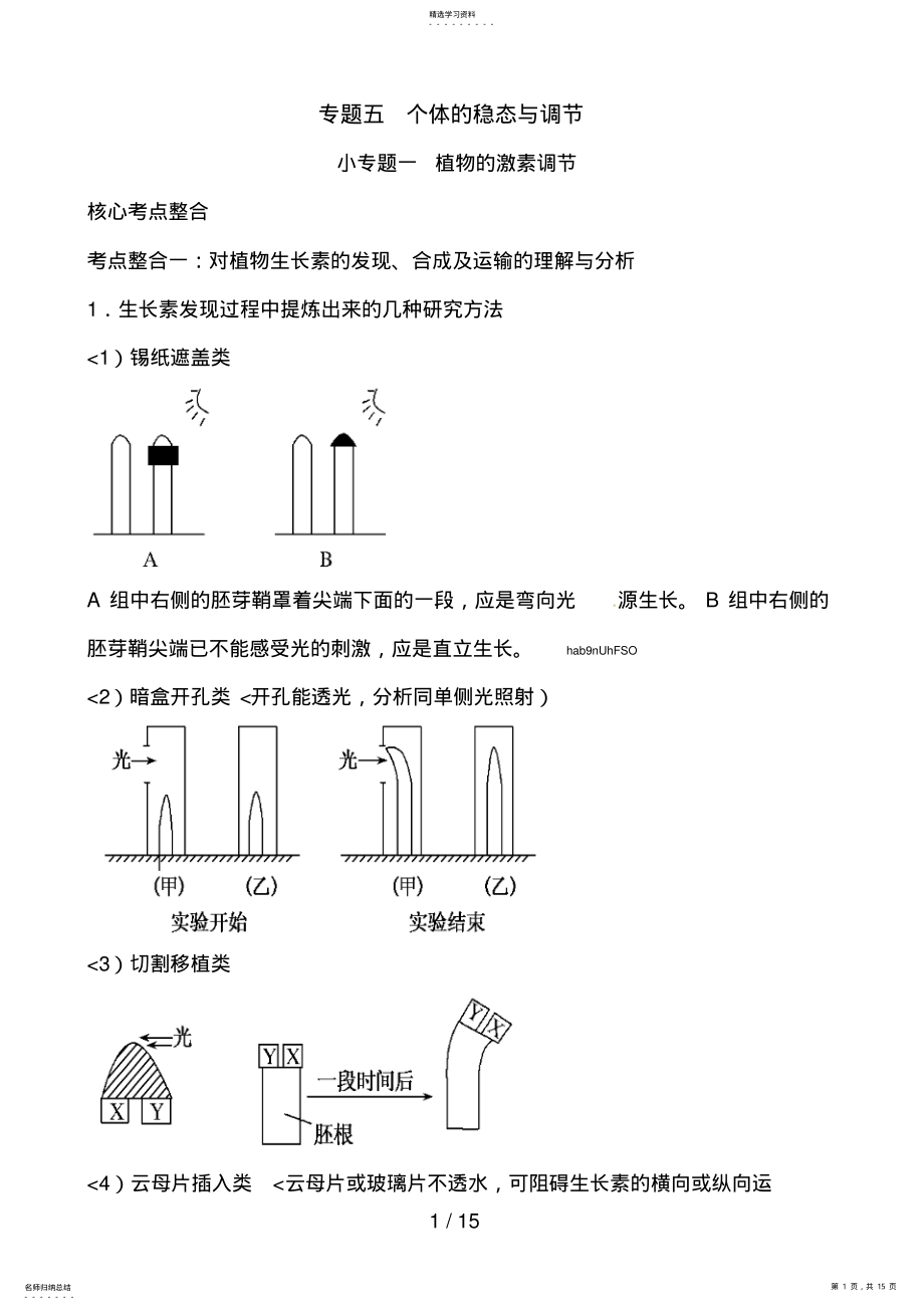 2022年高三生物复习教案：专题5个体的稳态与调节1植物的激素调节 .pdf_第1页