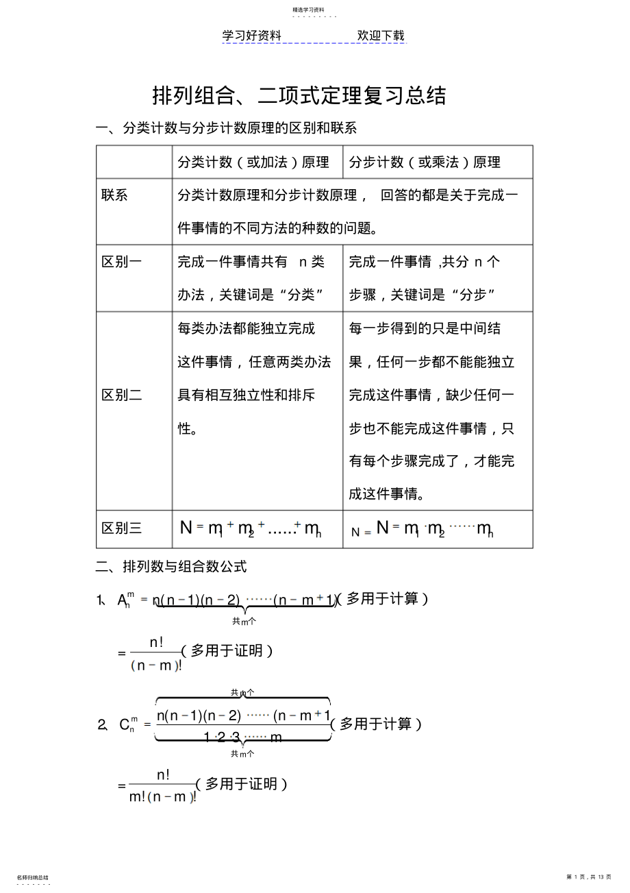 2022年排列组合复习总结 .pdf_第1页